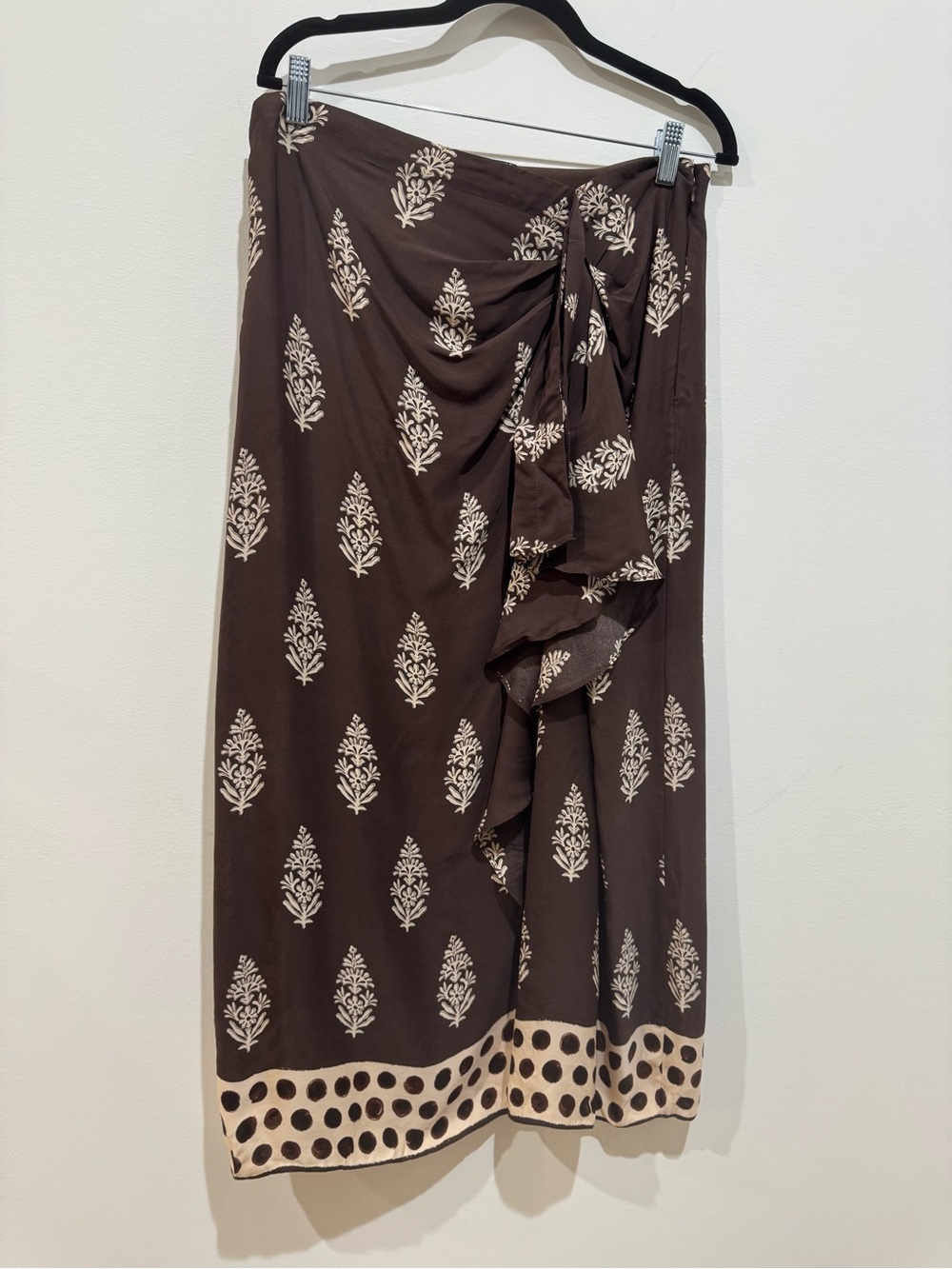 J. Crew Brown cocoa block ruffle skirt 100% silky viscose Sz14 NWT resort boho